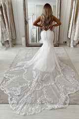 V-Neck Sleeveless Appliques Lace Mermaid Long Wedding Dresses