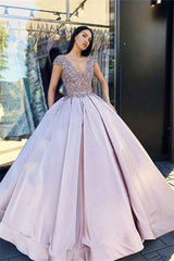 V-neck Sleeveless Crystal Beading Ball-Gown Prom Dresses