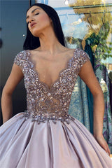 V-neck Sleeveless Crystal Beading Ball-Gown Prom Dresses