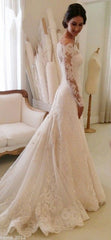 White Off the shoulder Lace Long Sleeves Bridal Gowns Sheath Simple Custom Made Wedding Dresses