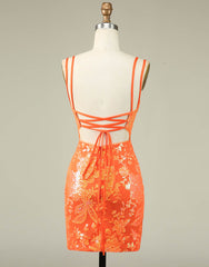 Orange Double Spaghetti Straps Glitter SequinTight Corset Homecoming Dress outfit, Homecoming Dresses For Middle School
