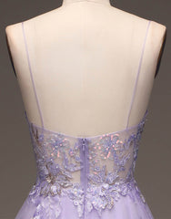 Romantic A-Line Purple Long Glitter Corset Prom Dress With Appliques Gowns, Prom Dresses Elegant