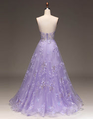 Romantic A-Line Purple Long Glitter Corset Prom Dress With Appliques Gowns, Prom Dresses Casual