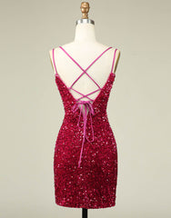 Sparkly Sequin Double Spaghetti Straps Tight Corset Homecoming Dress outfit, Prom Dress Long Sleeves