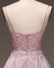 Pretty Blush A-Line Spaghetti Straps Long Glitter Corset Prom Dress outfits, Homecoming Dress Fitted
