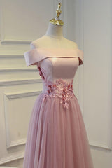 Pink A Line Off Shoulder Floor Length Corset Prom Dress, Lace Evening Dress outfit, Evening Dress 1937