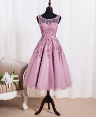 Cute Pink Lace Tulle Short Corset Prom Dress, Pink Evening Dress outfit, Dress Formal