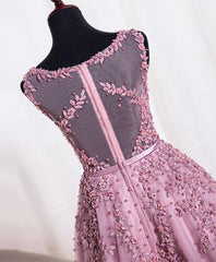 Cute Pink Lace Tulle Short Corset Prom Dress, Pink Evening Dress outfit, Maxi Dress Outfit
