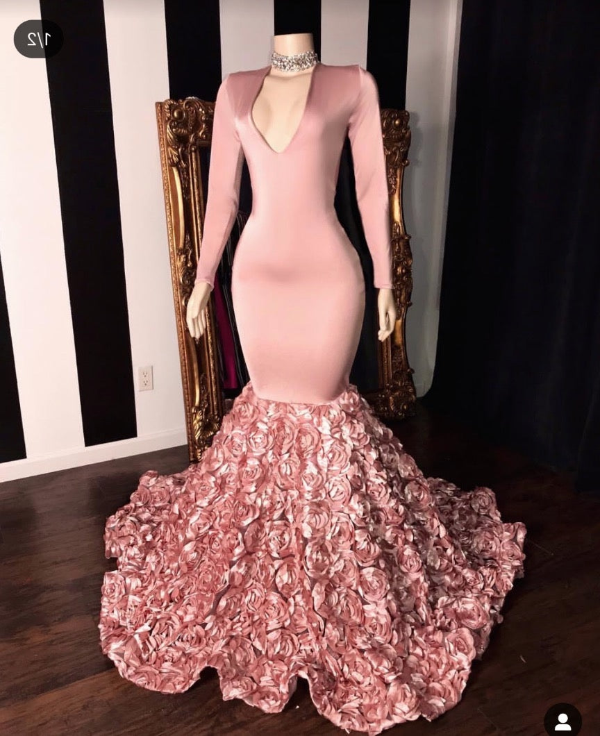 2024 Long Sleeve Dusty Rose V-neck Mermaid Corset Prom Dresses outfit, Bachelorette Party Outfit