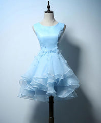 Cute Blue A Line Short Corset Prom Dress, Blue Evening Dress outfit, Black Tie Wedding Guest Dress