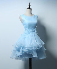 Cute Blue A Line Short Corset Prom Dress, Blue Evening Dress outfit, Chiffon Dress