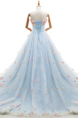 Charming Light Blue Tulle Sweetheart Corset Ball Gown Court Train Corset Wedding Dresses outfit, Wedding Dresse Unique