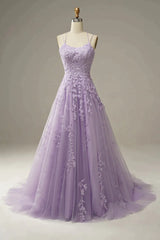 A-Line Double Straps Lace Up Long Corset Prom Dress With Appliques Gowns, Club Outfit For Women