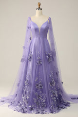 Purple Watteau Train Corset Prom Dress With 3D Flowers outfit, Bridesmaid Dresses Mismatched Neutral