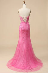 Pink Corset Sweetheart Long Lace Mermaid Corset Prom Dress with Slit Gowns, Simple Wedding Dress