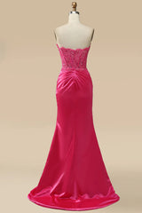 Sparkly Hot Pink Corset Long Sheath Corset Prom Dress with Slit Gowns, Bridesmaid Dress Dusty Rose