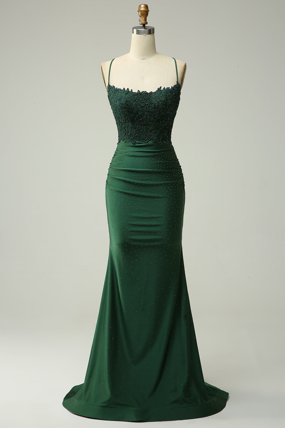 Sparkly Dark Green Beaded Long Corset Prom Dress with Appliques Gowns, Party Dress Night Out