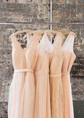 2024 New Arrival Blush Pink Long Tulle Corset Bridesmaid Dresses outfit, Black Wedding Dress