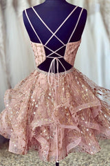Cute Sequins Pink Corset Homecoming Dresses V-neck Beaded Short Corset Prom Dresses outfit, Bridesmaid Dresses Winter