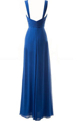 Simple Blue Sweetheart Long Ruffles Chiffon Corset Bridesmaid Dresses outfit, Prom Dress 2045