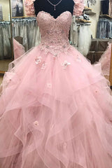 Pink Strapless Lace Long Corset Prom Dresses, A-Line Evening Sweet 16 Dresses outfit, Bridesmaid Dresses 3 25 Length