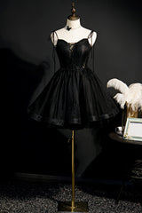 Elegant Black Spaghetti Straps Tulle Short Corset Homecoming Dresses outfit, Prom Dress Black