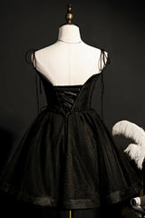 Elegant Black Spaghetti Straps Tulle Short Corset Homecoming Dresses outfit, Prom Dressed Black