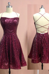 Burgundy Spaghetti Straps Sleeveless A Line Sequins Corset Homecoming Dresses outfit, Wedding Ideas