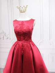 Burgundy Satin Lace Short Corset Prom Dress, A-Line Corset Homecoming Dress outfit, Formal Dresses Style