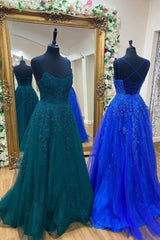 Cute Tulle Lace Long Corset Prom Dress, A-Line Backless Evening Dress outfit, Homecoming Dresses For Middle School