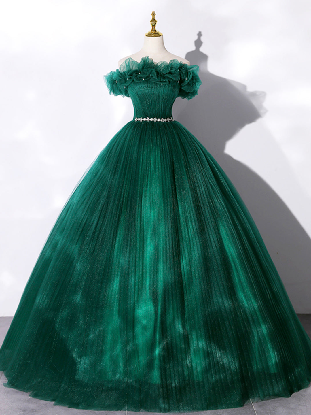 Green Off Shoulder Tulle Corset Formal Dress, A-Line Long Corset Prom Dress outfits, Prom Dressed A Line