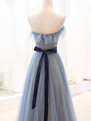 Blue Tulle Long Corset Prom Dress, A-Line Strapless Evening Party Dress Outfits, Party Dress Pink