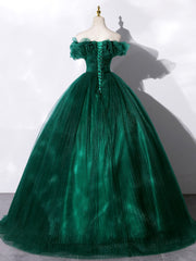 Green Off Shoulder Tulle Corset Formal Dress, A-Line Long Corset Prom Dress outfits, Prom Dress Different