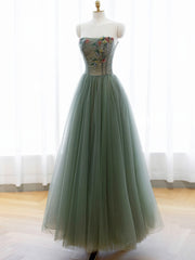 A-Line Green Tulle Long Corset Prom Dress, Off the Shoulder Evening Party Dress Outfits, Prom Dresses Blushes