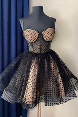 Cute Tulle Spaghetti Straps Short Corset Homecoming Dress, A-Line Mini Party Dress Outfits, Homecomming Dresses Bodycon