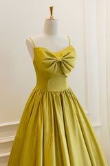 Yellow Satin Short Corset Prom Dresses, Cute A-Line Bow Corset Homecoming Dresses outfit, Prom Dress Inspo