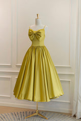 Yellow Satin Short Corset Prom Dresses, Cute A-Line Bow Corset Homecoming Dresses outfit, Classy Dress Outfit