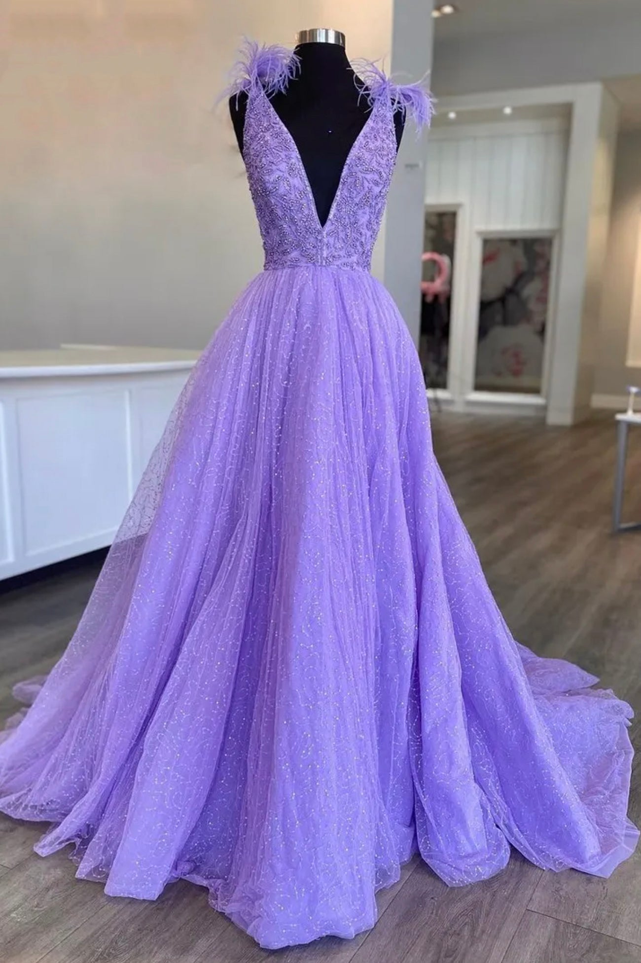 Purple V-Neck Tulle Sequins Long Corset Prom Dress, A-Line Evening Party Dress Outfits, Party Dresses For Teens