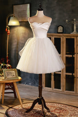 Champagne A-line Strapless Party Dress, Short Corset Homecoming Dress outfit, Evening Dress Styles