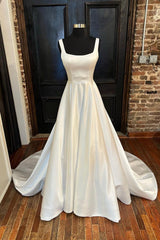 White Satin Long Corset Prom Dresses, A-Line Evening Dresses outfit, Party Dress Reception Wedding