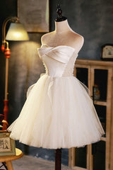 Champagne A-line Strapless Party Dress, Short Corset Homecoming Dress outfit, Evening Dress Style