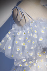 Blue Tulle Long Corset Prom Dresses, Cute A-Line Evening Dresses outfit, Party Dress For Girls