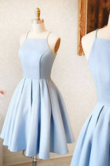 Blue Satin Short Corset Prom Dresses, A-Line Evening Dresses outfit, Bridesmaid Dresses Chicago