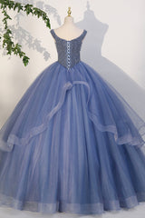 Blue Beaded Tulle Long A-Line Corset Prom Dress, Blue Corset Formal Evening Dress outfit, Simple Wedding Dress