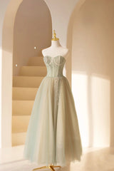 Lovely Strapless Long Tulle Corset Prom Dress, A-Line Evening Dress outfit, Bridesmaid Dresses Pink