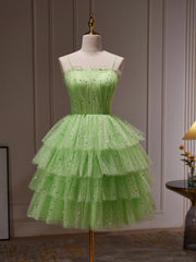 Green Tulle Straps Short Party Dress, Light Green Corset Homecoming Dress outfit, Prom Dress And Boots