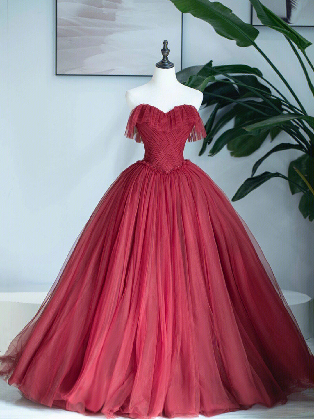 Burgundy Sweetheart Neckline Long Corset Formal Dress, A-Line Strapless Evening Dress outfit, Formal Dress Long Elegant