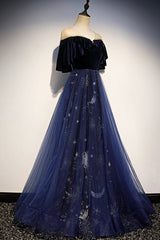 Blue Velvet Tulle Long Corset Prom Dresses, Blue Corset Formal Evening Dresses outfit, Semi Formal