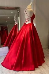Red Satin Long Corset Prom Dress, Simple A-line Evening Dress outfit, Party Dresses Near Me