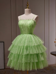 Green Tulle Straps Short Party Dress, Light Green Corset Homecoming Dress outfit, Prom Dresses With Shorts Underneath